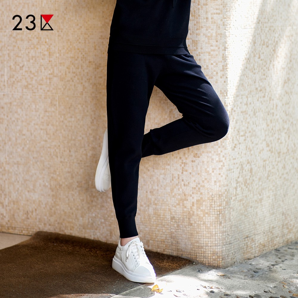 通勤混纺松紧腰针织长裤商场同款