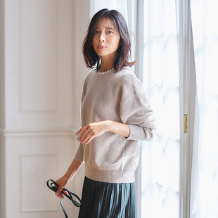23区日系秋季通勤宽松羊毛羊绒混纺圆领套头毛衣针织毛衫商场同款