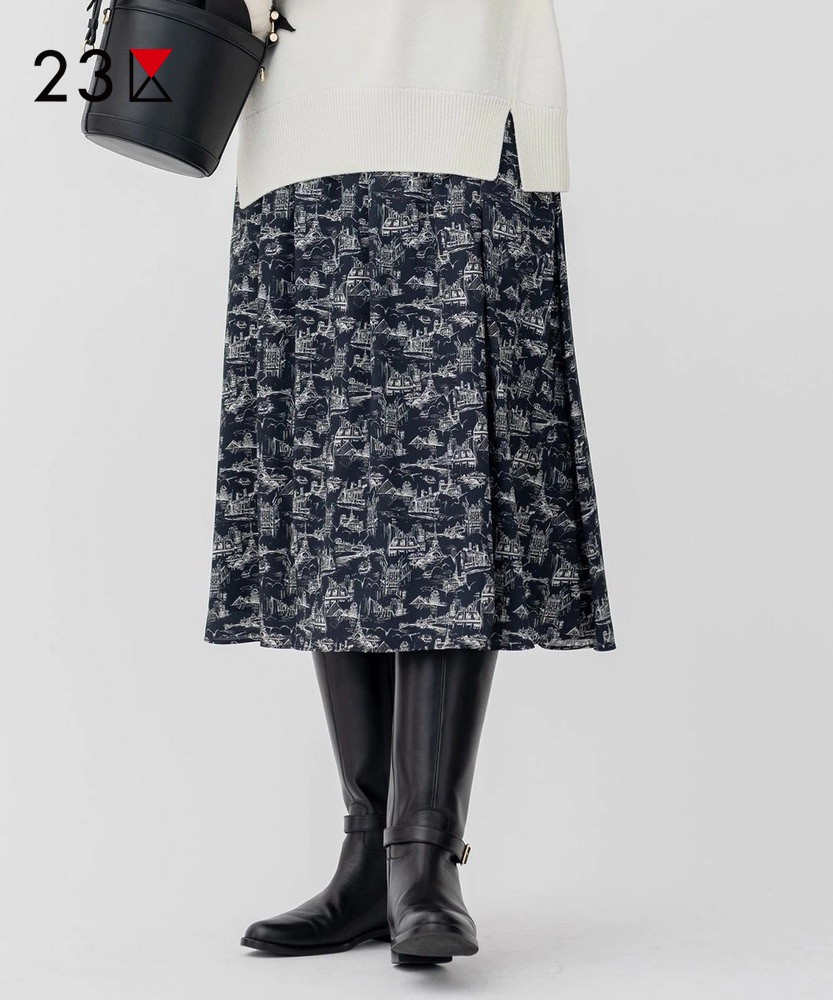 宽松过膝中长印花半身裙商场同款