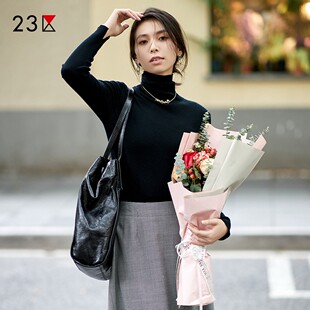 商场同款 纯羊毛双翻领套头毛衣内搭针织毛衫 通勤修身 23区日系秋季