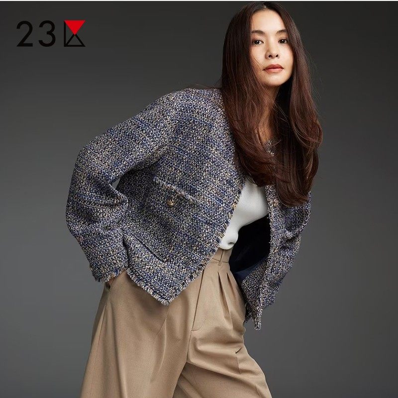宽松棉混纺小香风短外套商场同款