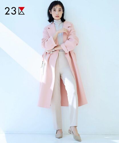 系带羊毛混纺长款呢大衣商场同款