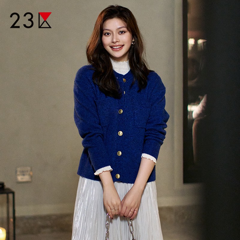 山羊绒圆领针织羊绒开衫商场同款