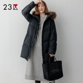 羽绒服商场同款 23区日系春季 通勤直筒羊毛混纺连帽白鸭绒中长款