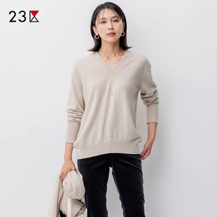 商场同款 纯山羊绒V领套头毛衣针织羊绒衫 通勤宽松版 23区日系春季