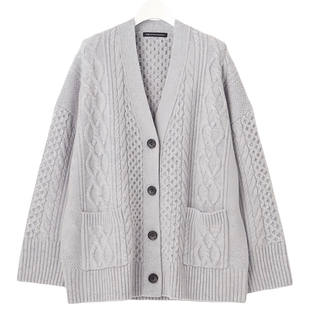 23区日系春季通勤宽松羊毛羊绒混纺V领毛衣开衫针织毛衫商场同款