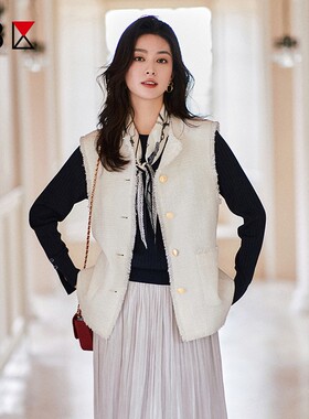 23区日系秋季通勤宽松棉羊毛混纺圆领西装马甲背心马夹商场同款
