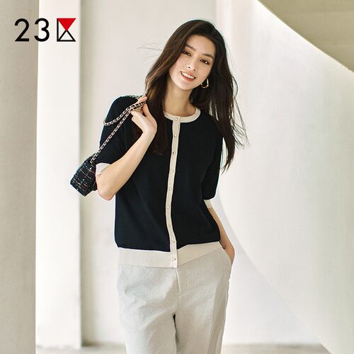 混纺前后穿短袖针织开衫商场同款