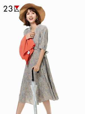 桑蚕丝混纺五分袖连衣裙商场同款