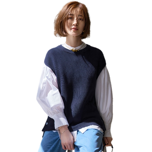 23区日系春季通勤羊毛棉混纺圆领无袖毛衣针织背心马甲商场同款