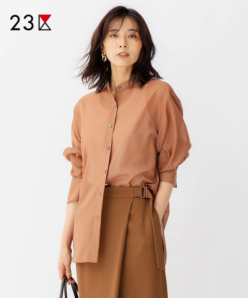 羊毛混纺小立领长袖衬衣商场同款