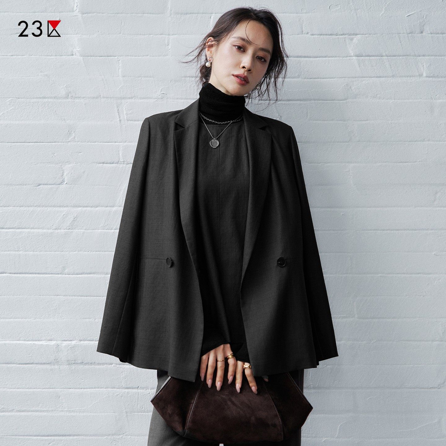 23区日系秋季通勤直筒混纺双排扣西装休闲西服外套可水洗商场同款