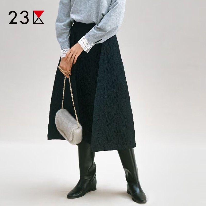 半松紧腰过膝中长半身裙商场同款