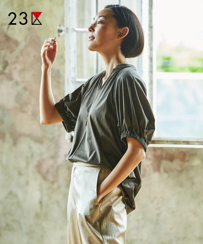 V领套头灯笼袖设计.全棉面料.十分百搭优雅