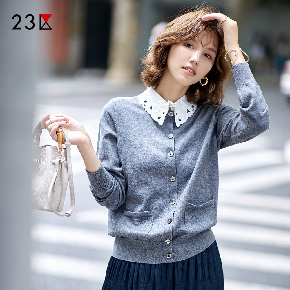 羊毛棉混假二件毛衣开衫商场同款