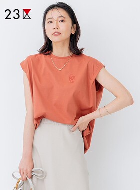 23区日系春季通勤宽松纯棉圆领套头短袖T恤内半袖针织衫商场同款