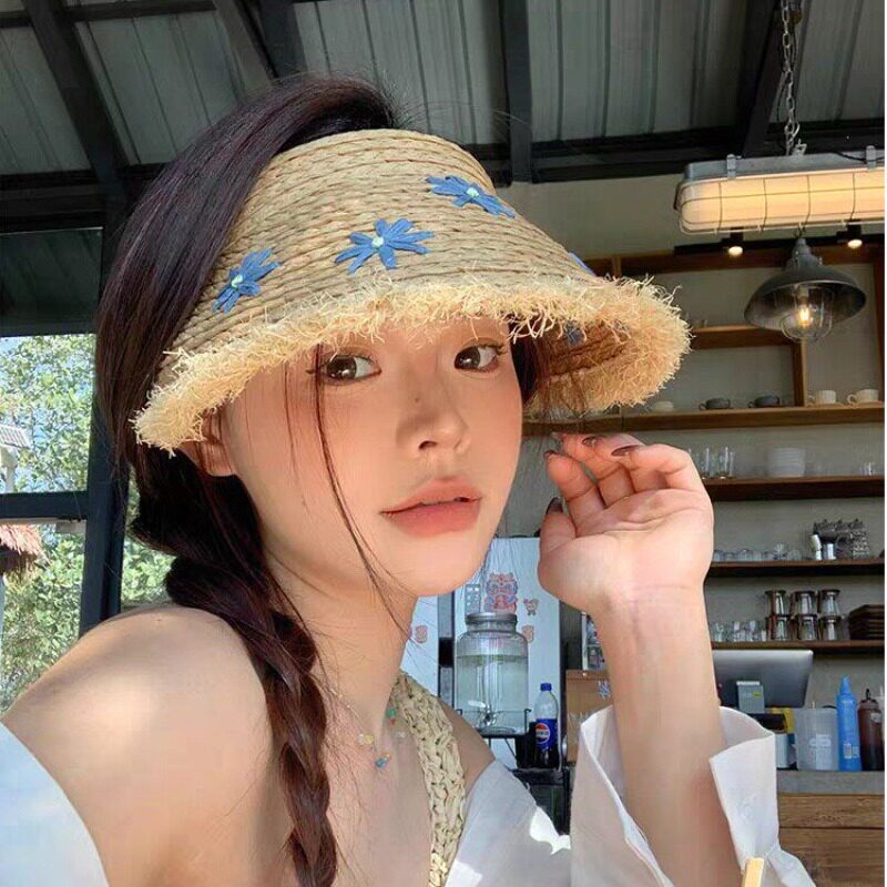 空顶草帽女2026新款沙滩度假海边帽子防晒凉帽夏季大帽檐遮太阳帽