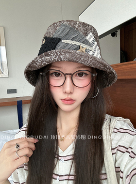 【复古拼布渔夫帽】日系小众牛仔渔夫帽女补丁贴布水桶帽素颜盆帽