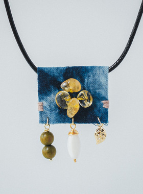 文艺森系手工植物染布吊坠项链复古民族风小众设计坠饰配饰品礼物