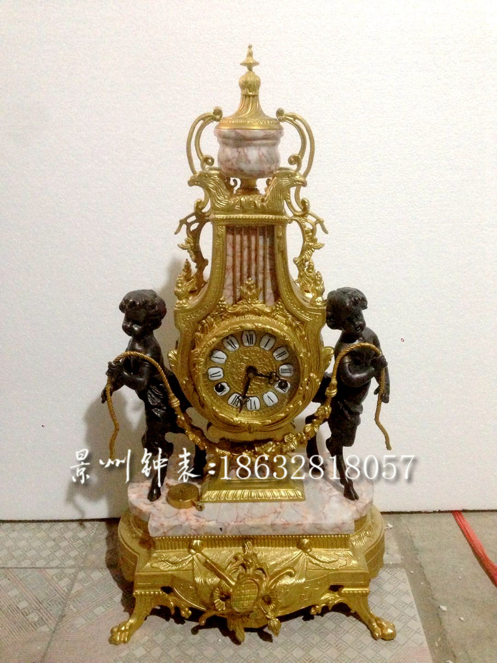 古典钟表 黄铜仿金 牛蹄座钟 欧式家居摆件 别墅样板间 风水镇宅