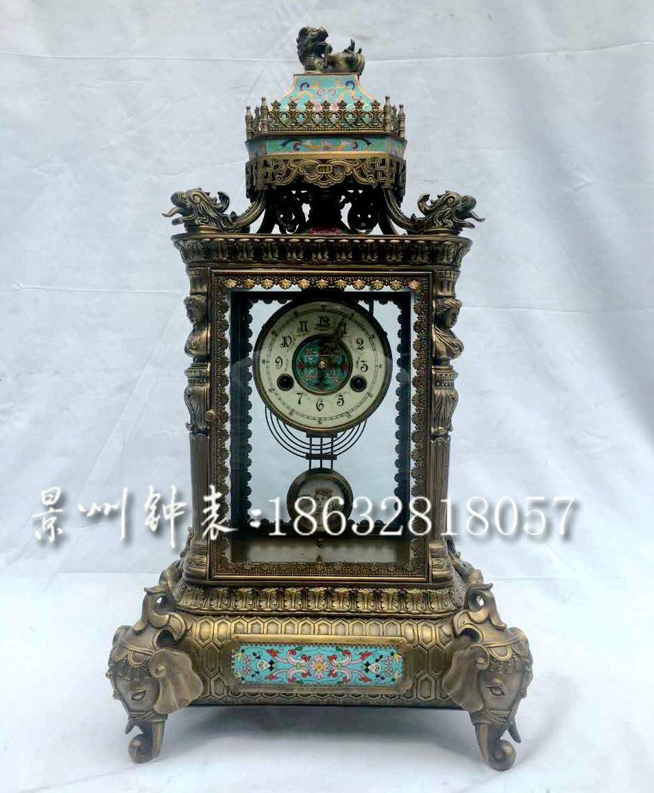 座钟 机械纯铜台钟 古典机械 景泰蓝 样板间 别墅 会所古钟仿古董