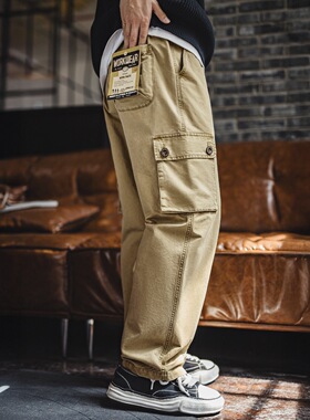 马登工装 美式复古m51卡其色多口袋休闲裤水洗做旧直筒长裤子男秋