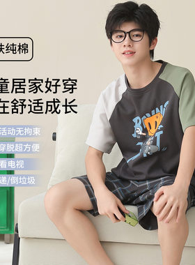 男孩纯棉短袖大童套装儿童睡衣男