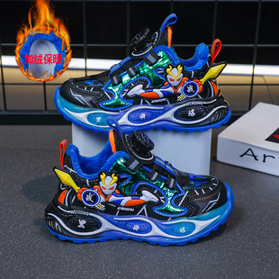 皮面儿童二棉鞋运动男中童棉鞋冬奥特曼鞋子软底加绒纽扣鞋男童鞋