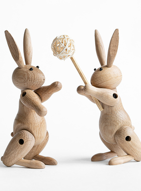 兔子摆件木玩偶创意戒指架托木质ins北欧装饰兔年生肖女生礼物