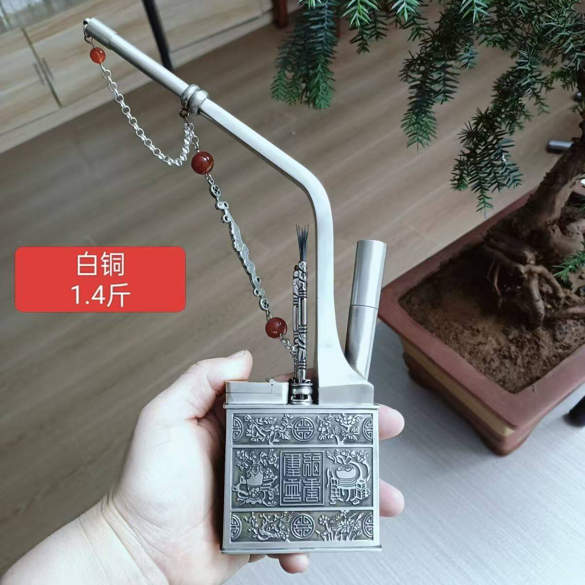 一口香纯白铜浮雕精美高档水过滤烟袋锅子水烟瓶烟斗水烟壶烟嘴枪