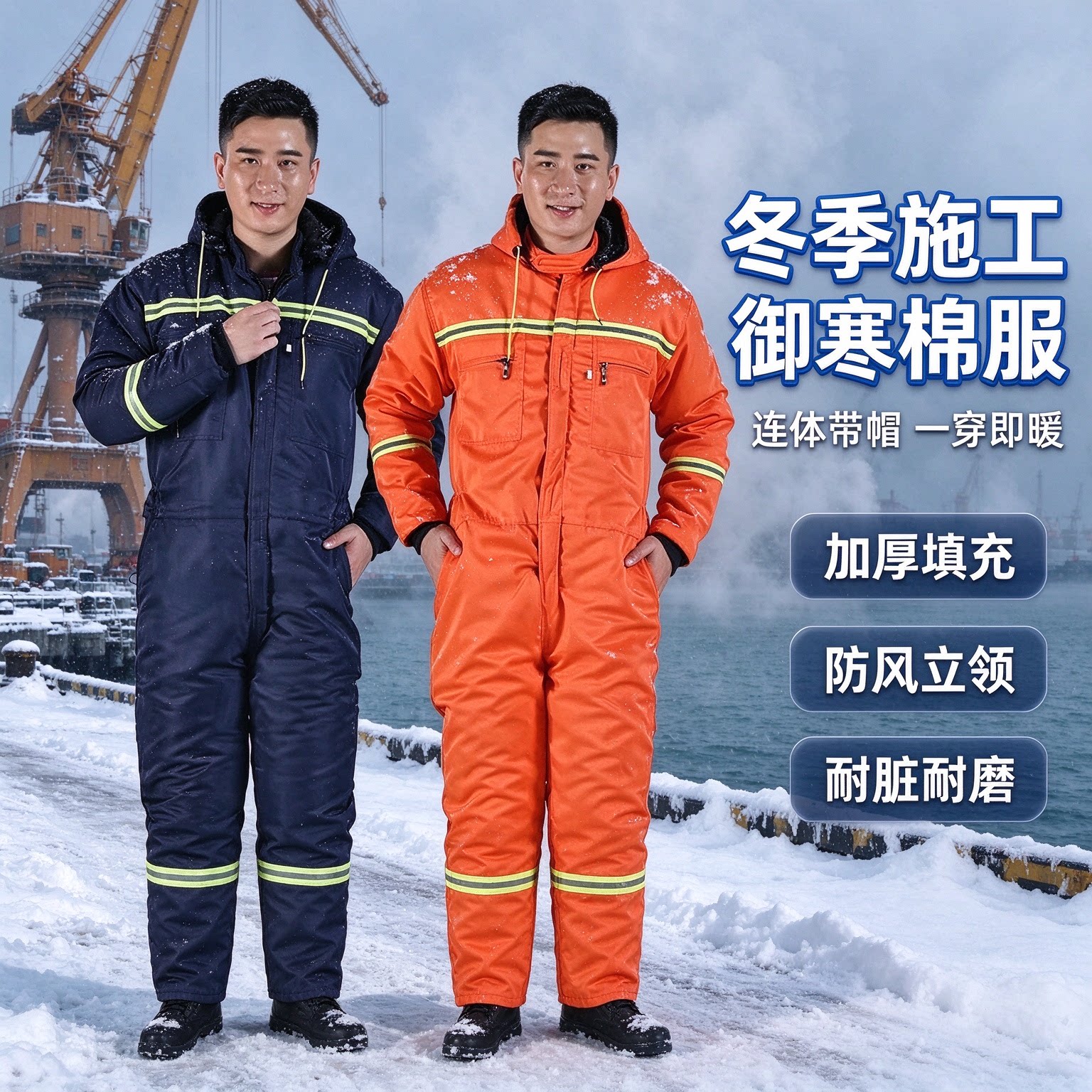 耐磨服式全身连体棉抗寒反光防水工作服男装劳保服冷库防寒服棉裤