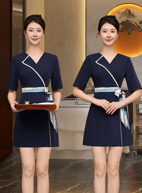 新款高级足疗技师工作服女夏季高端养生馆足浴按摩短裙裤气质柔式