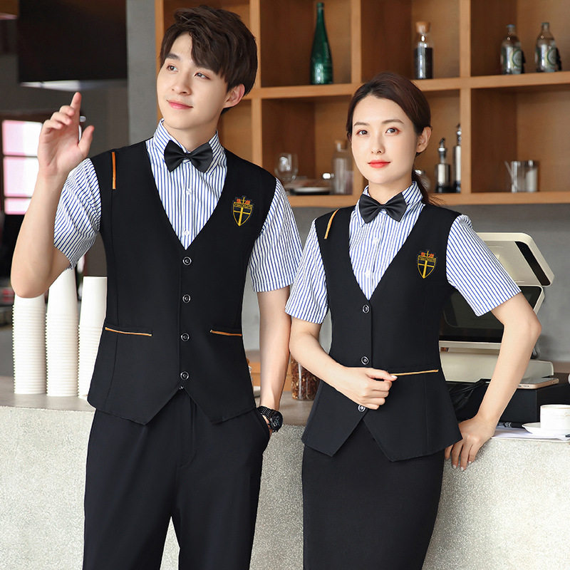 酒店ktv餐饮西餐咖啡厅服务员工作服假两件前台酒吧员短袖制服女