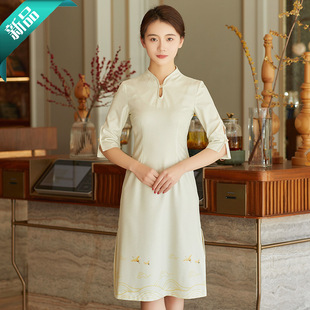 高档酒店工作服女七分袖餐饮中式养生会所前厅迎宾接待服务员工装