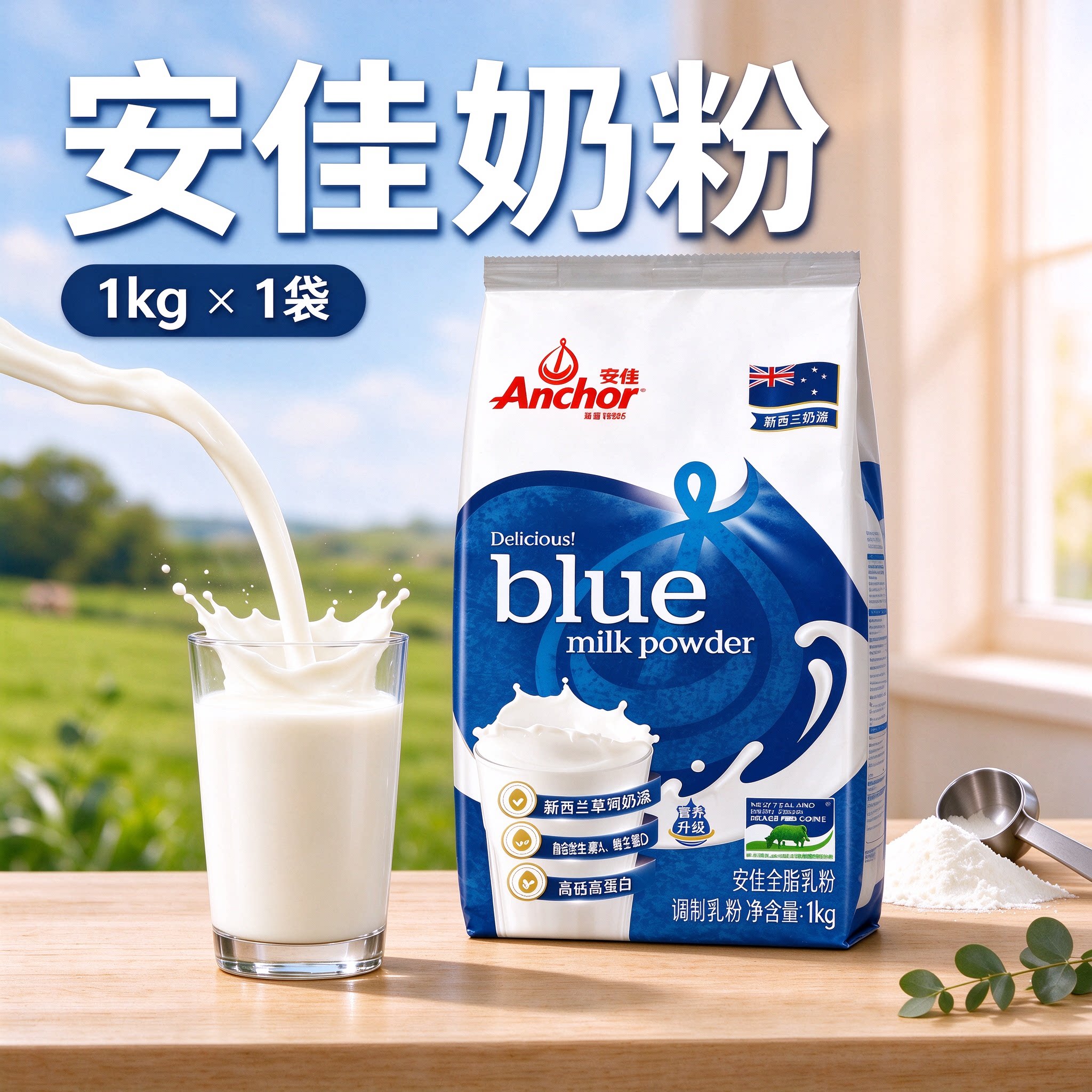 适用安佳奶粉新西兰草饲奶源全脂奶粉成人调制乳粉1kg牛轧糖雪花