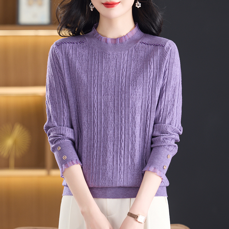 蕾丝针织打底衫中年妈妈春装2025年新款女装洋气减龄小衫内搭上衣