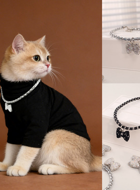 宠物满钻蝴蝶结项圈sparkling pet collar 轻奢闪亮宠物饰品