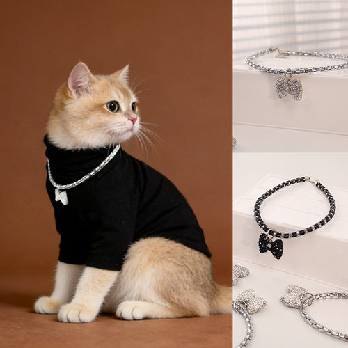 宠物满钻蝴蝶结项圈sparkling pet collar 轻奢闪亮宠物饰品