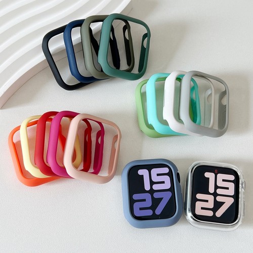 适用苹果手表保护壳套apple watch9糖果色PC半包iwatchS10SE5防摔