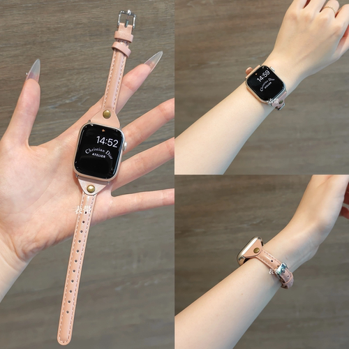 iwatch9表带高级感单钉小蛮腰真皮苹果手表带适用Applewatch876se
