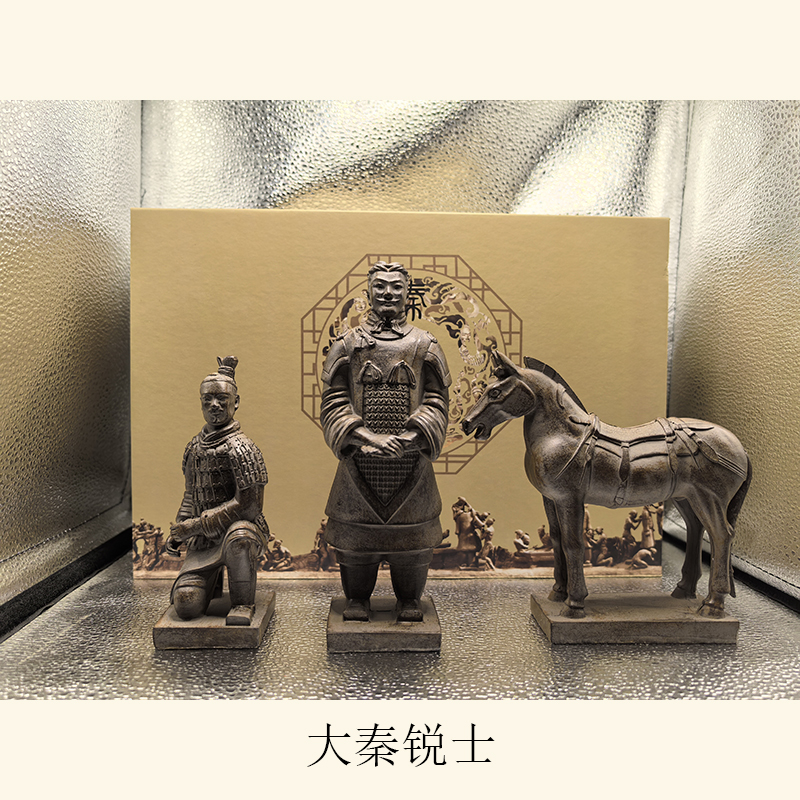 树脂套盒兵马俑将军俑战马跪射