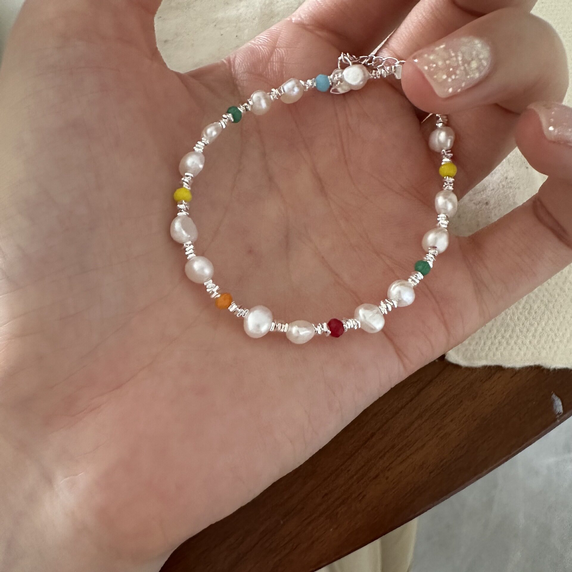 S925纯银天然珍珠碎银子手链女手工设计甜美小清新简约气质手饰新