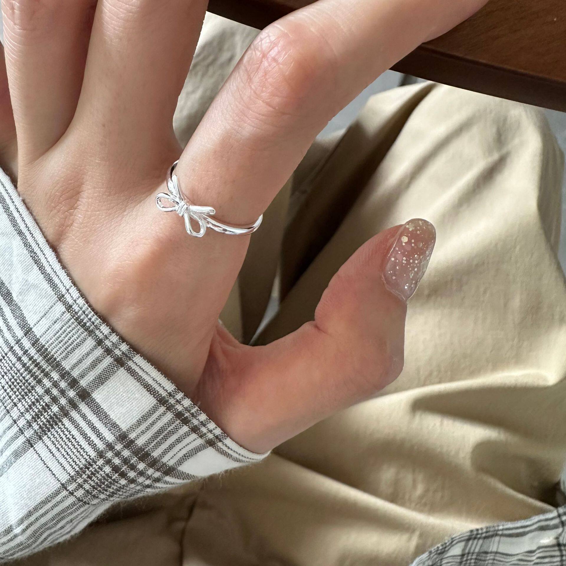 S925纯银蝴蝶结开口戒指甜美少女