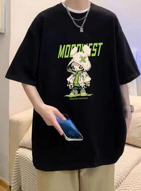 帅气图案卡通圆领高级vibe2026夏季袖insT恤衫美式年感印花五分风