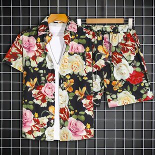 泰式花衬衫短裤套装男夏威夷沙滩短袖衬衣情侣装2026新款夏装外套