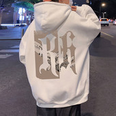 薄外套衫 套头加厚宽松卫衣连帽美式 加绒男潮牌带帽 秋冬季 印花大码