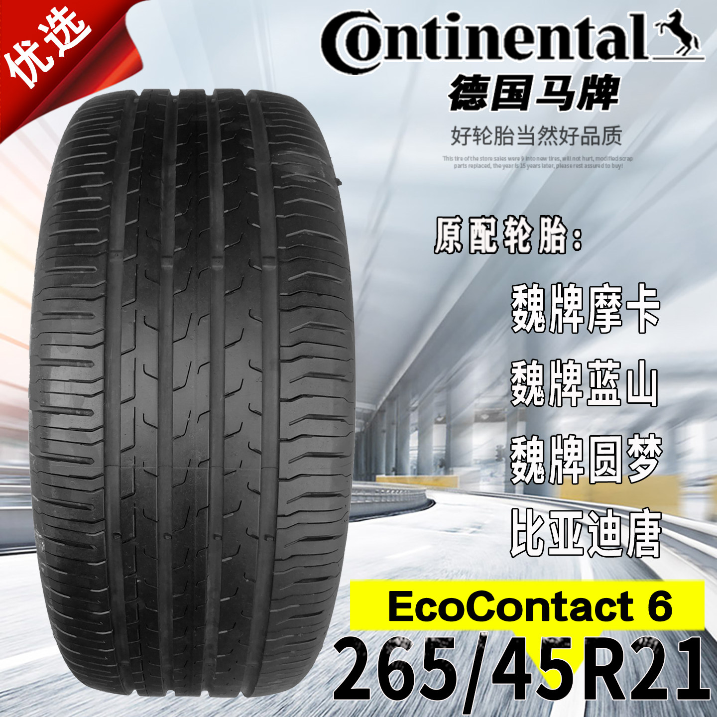 德国马牌轮胎265/45R21 108V EC6魏牌摩卡蓝山圆梦比亚迪唐静音棉