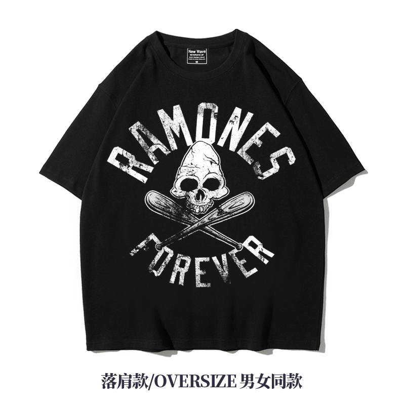 五分袖落肩款oversize重磅T恤摇滚ramones雷蒙斯阿美咔叽美式男夏