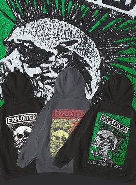 欧美the exploited朋克乐队潮牌周边加绒秋冬套头连帽男女卫衣bf