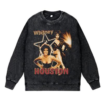 美式流行歌手复古秋冬圆领套头卫衣WhitneyHouston惠特妮休斯顿
